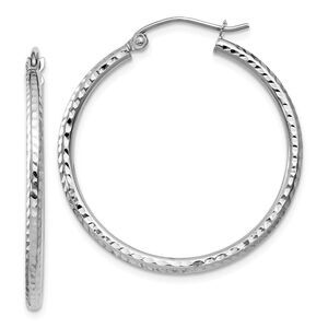 2mm, 14k White Gold Diamond-cut Hoops, 30mm (1 1/8 Inch)
